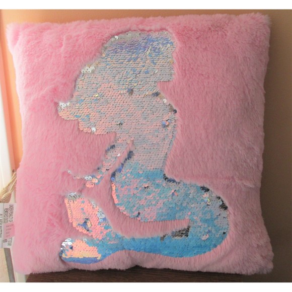 Justice Girls Kids Mermaid Pink Reversible Sequin Plush Throw Pillow - Picture 1 of 5